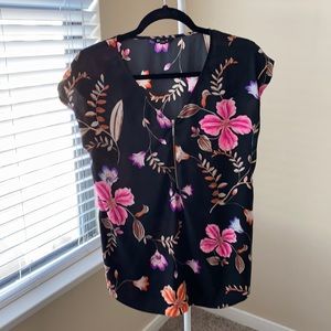 Floral silk top with gold zipper